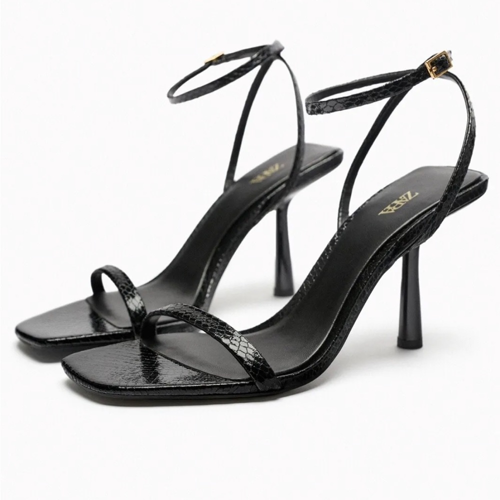 NWT ZARA METALLIC EFFECT SNAKE SKIN PRINT SANDALS